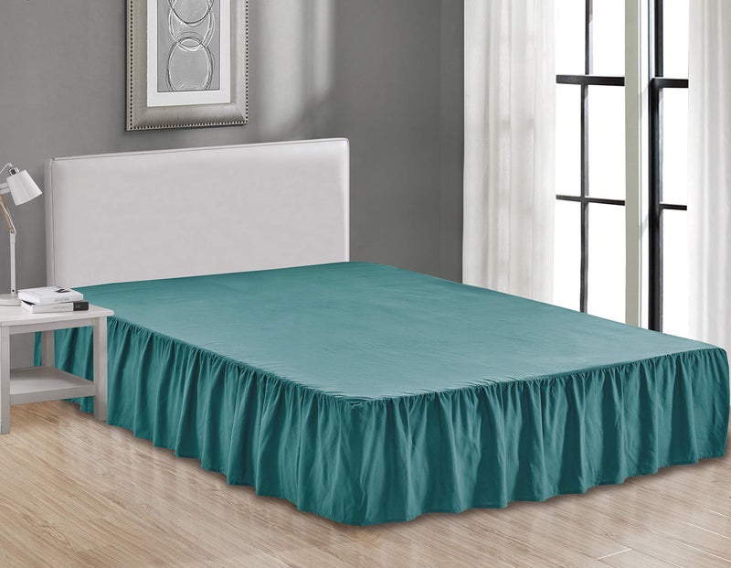 Sheets & Beyond Wrap Around Solid Microfiber Luxury Hotel Quality Fabric Bedroom Gathered Ruffled Bedding Bed Skirt 14 Inch Drop (Full, Teal) - Image 1